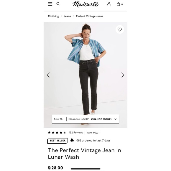 Madewell Perfect Vintage Crop Jean in Lunar Wash - size 25 - Picture 4 of 5